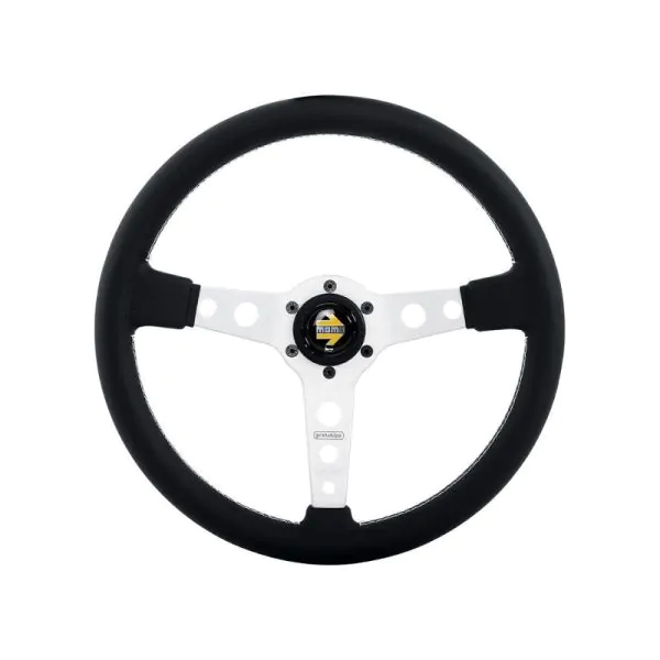 Amazon.com: MOMO Motorsport Prototipo Steering Wheel Black Leather Grip  Brushed Aluminum Spoke White Stitch 350mm : Automotive